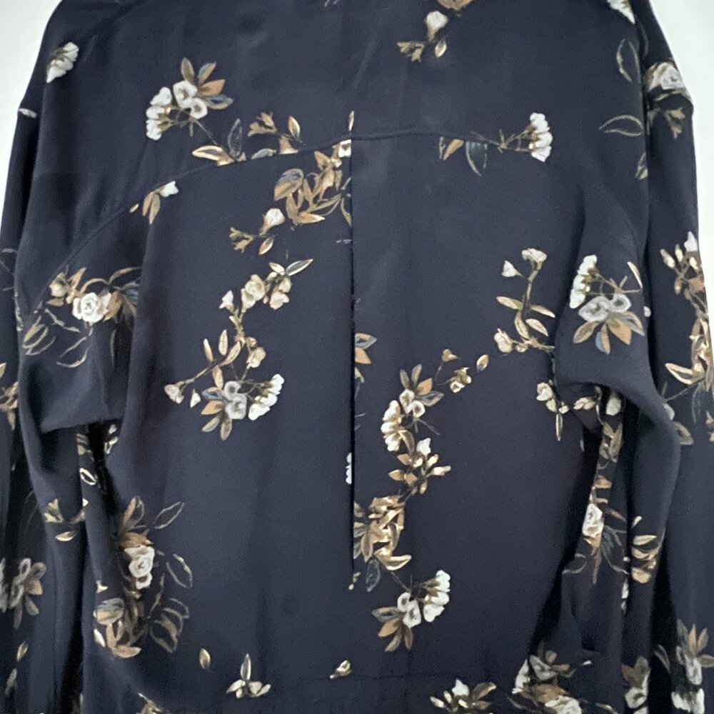 Vince Navy & Floral Silk Shirt Dress, Size L - Picture 9 of 9